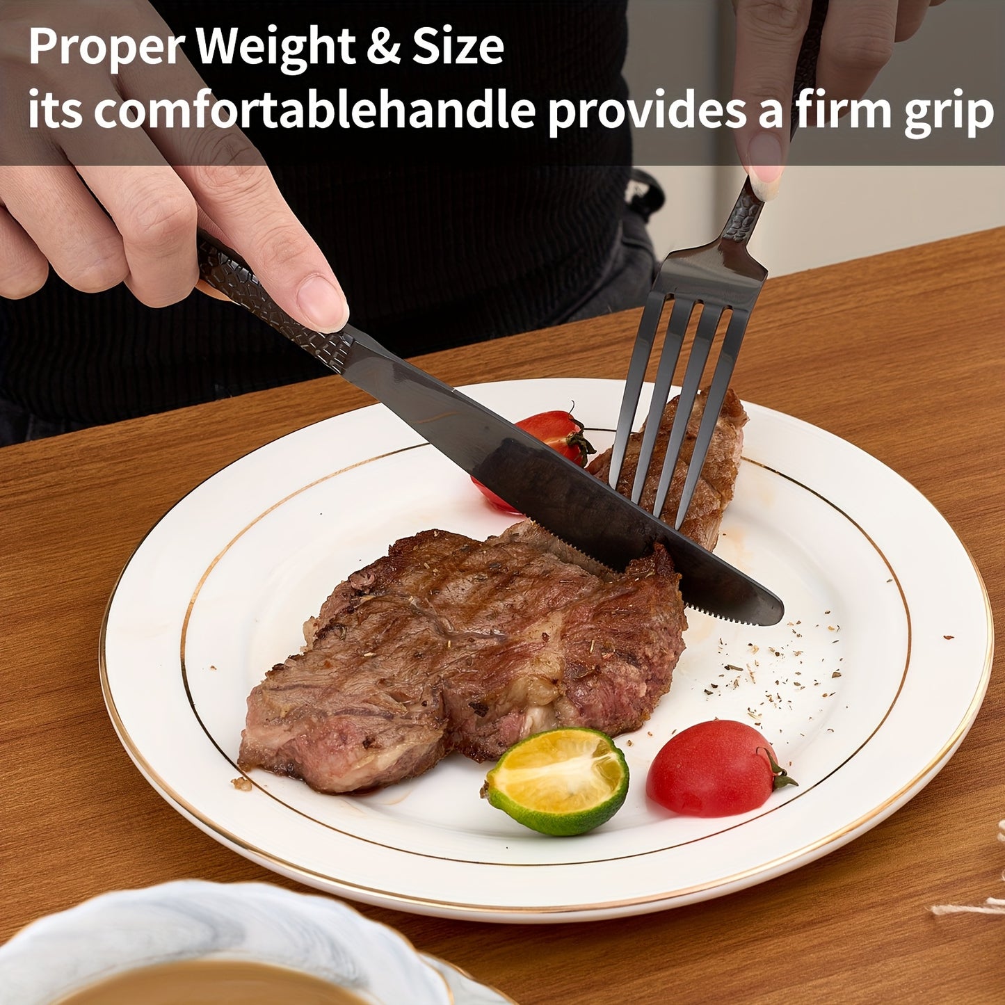 36/5pcs Of Black Tableware Set - Hammer Pattern Design - Western Utensils Knife, Fork, Spoon, Highly Recommended For Use In Restaurants, Banquets, And Weddings - Suitable For Families Of 5-10 People, Dishwasher Safe, Hallowee