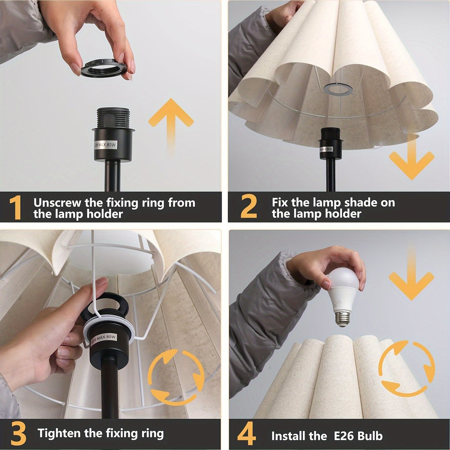 KUNJOULAM Modern Floor Lamp, Black Pole Floor Lamps, Simple Design Tall Lamp With Beige Lampshade, Standing Lamp For Living Room, Bedroom, Office, Home (Without Bulb)