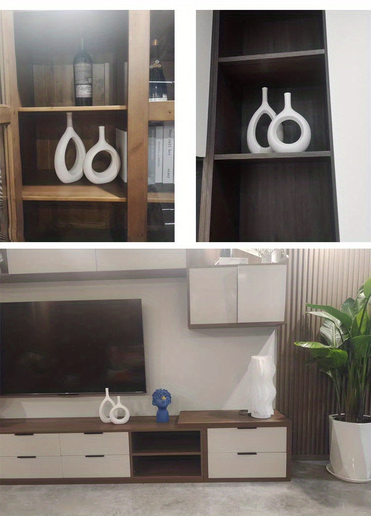 2pcs Ceramic Flower Vase, Hollow Oval Vase For Home Décor Office Decoration, Modern Geometric Vases Figurines Ornament For Living Room Bedroom Dining Table