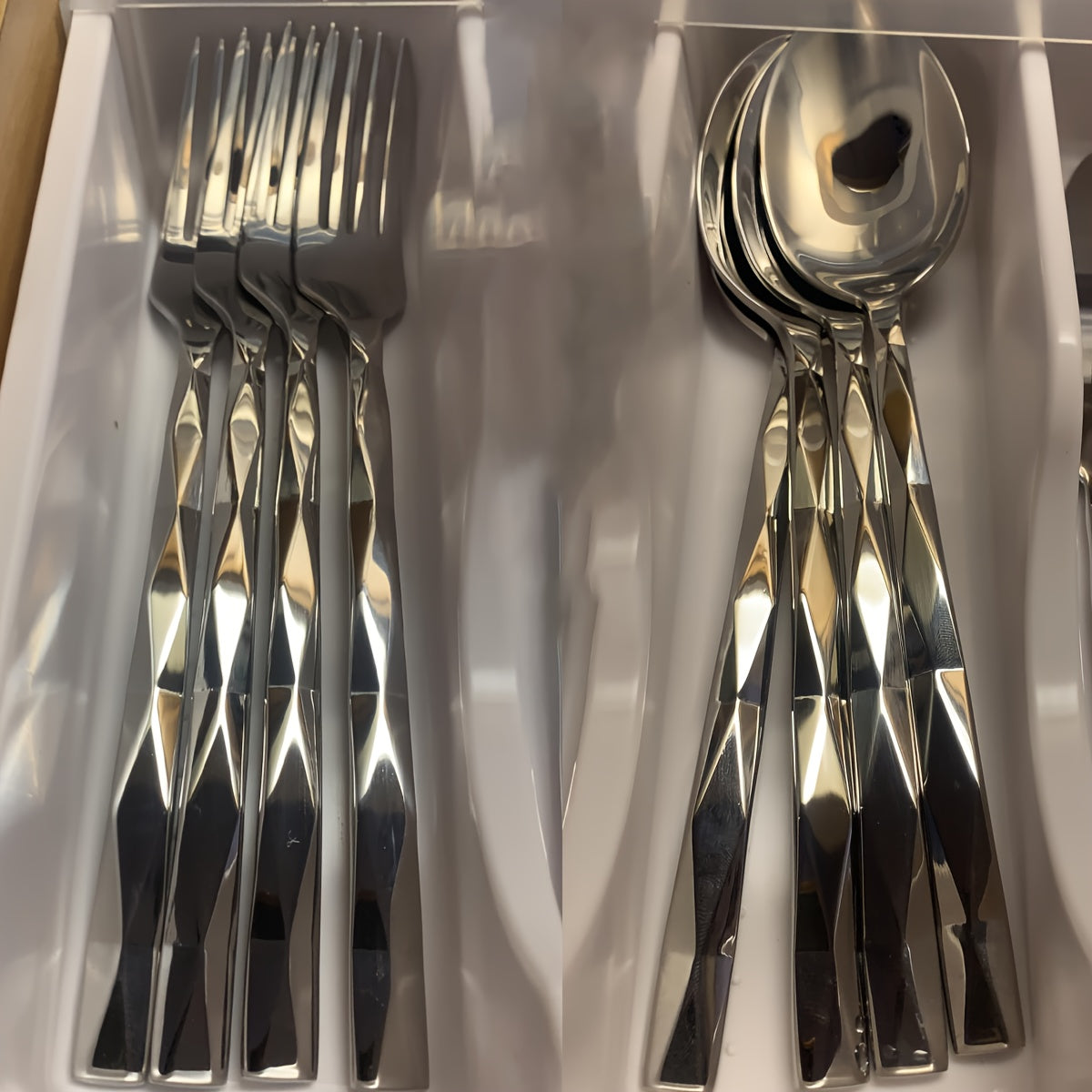 15pcs Silvery Stainless Steel Cutlery Set, Sheshu Mirror Polished Cutlery Set, Diamond Cut Pattern, Suitable for Kitchen, Home, Wedding, Party, Mirror Polished, Dishwasher Safe Christmas Cutlery Set, Kitchen Knives, Wedding B