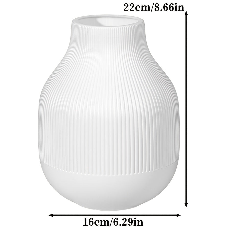 [Elegant Design Vase] White Modern Vase 1pc - Textured Body & Smooth Base, Minimalist Round Flower Vase for Fresh/Dried Flowers, Durable Plastic Home Decor for Living Room, Dining Table, Bedroom, Office, Wedding Gift & Holida