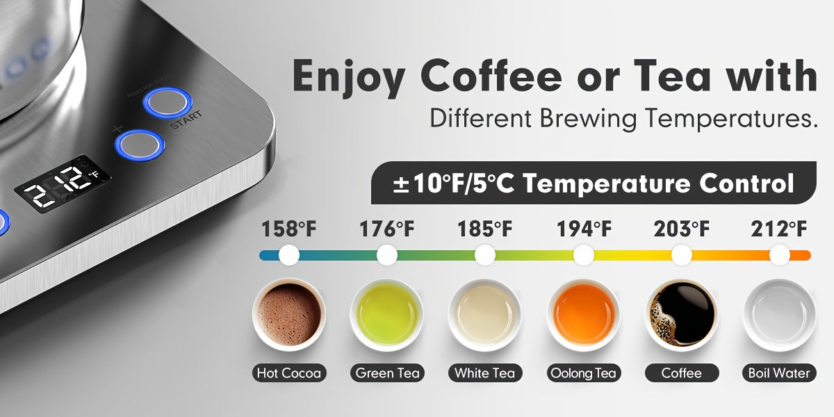 Electric Gooseneck Glass Kettle with Temperature Control, 1200W Rapid Boiling Electric Kettle for Pour-Over Tea Coffee, LCD Display, 1H Keep Warm, 0.8L, Silvery