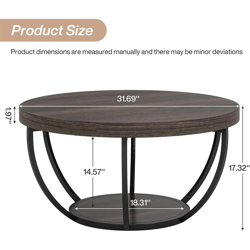 Round Coffee Table with Storage Shelf – Gold Metal Frame & Double-Layer Design