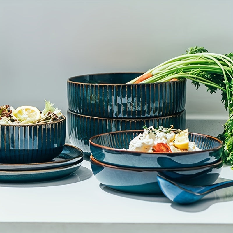 Blue Ceramic Pasta Bowl Set (2-Piece, 26oz, 6") – Microwave & Dishwasher Safe