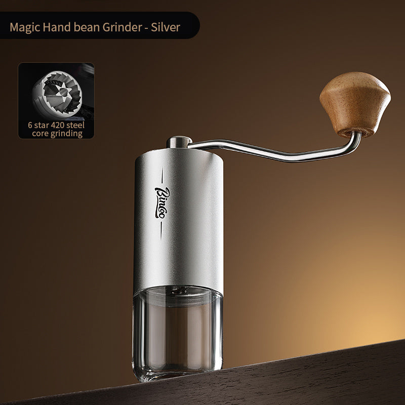 Bincoo Phantom Series Manual Coffee Grinder Featuring 6 Star Steel Burrs, a Portable Hand Crank Mill with Adjustable Grind Settings Suitable for Espresso, Pour Over, French Press, And Drip Coffee, Ideal for Home, Travel, Camp