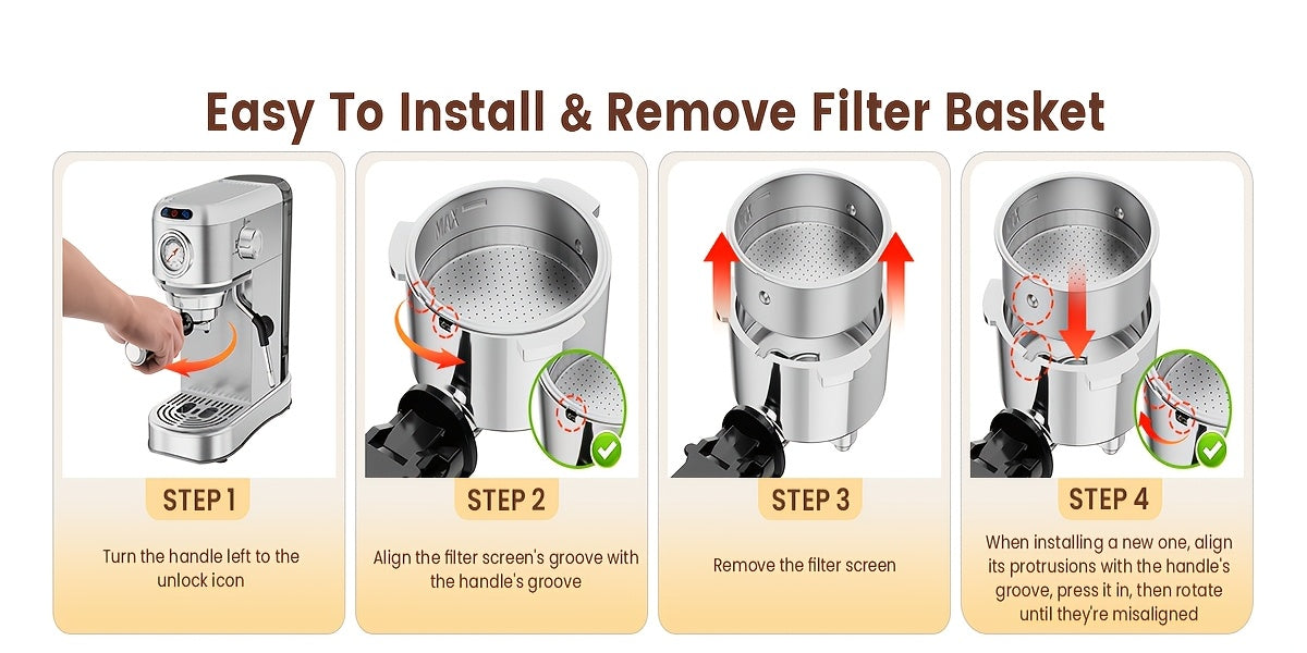 Coffee Machine, 20 Bar Espresso Machine with Milk Frother, Professional Compact EspressoMaker with Steam Milk Frother, Stainless Steel Coffee Machine with 34oz Removable WaterTank, for Cappuccino, Latte, Gift for Women Or Men