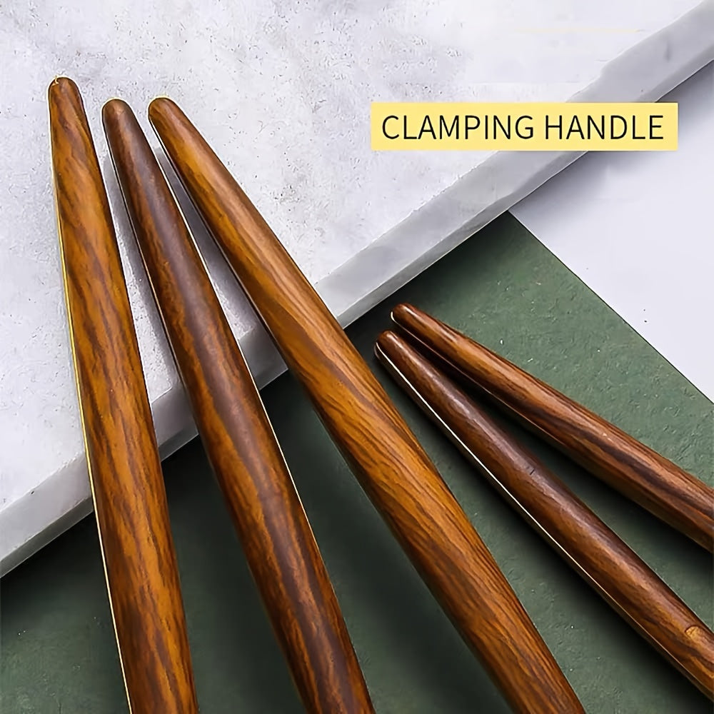 40pcs Cutlery Collection for Eight, Stainless Steel Flatware with Golden Mirror End, ABS Handles with Wooden Appearance, Kitchen Utensil Set Suitable for Home, Hotel, And Restaurant, Family Cutlery Set Featuring Knives, Forks