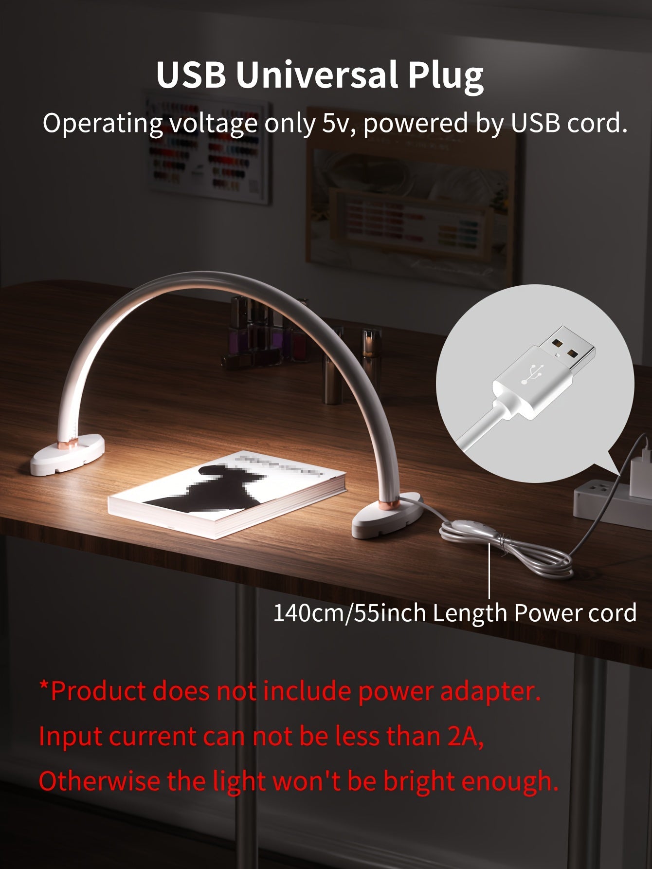1pc Aluminum Alloy 3 Color Temperatures Dimmable Half-Moon Desk Lamp - USB-Powered Arch Light with Polished Finish for Nail Art, Crafts, Reading & Nightstand Use, Craft Lighting | Sleek Design | Adjustable Brightness, Desk La