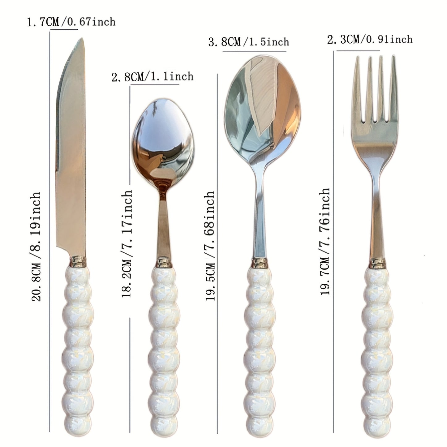 3/4/9/12 Beautiful Pearl-Shaped Stainless Steel Cutlery Sets with Ceramic Handle Table Knives, Dessert Spoons, Forks, and Spoons - Elegant Kitchen Tools and Accessories Perfect for Daily Family Dining, Birthday Parties, and H