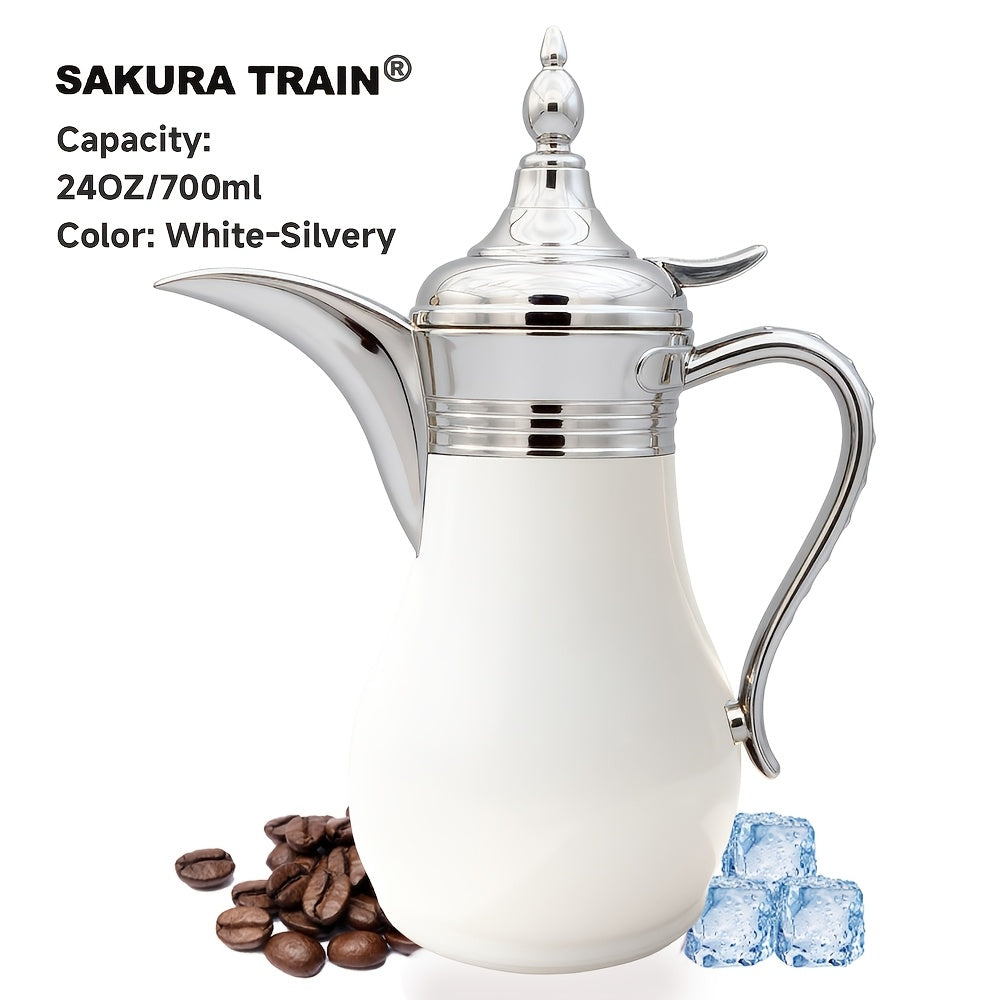 Middle Eastern Arabic Turkey-Inspired Stainless Steel Coffee Pot Dallah Pot Coffee Maker, Double-Wall Insulated Coffee Pot with Lid And Hand, Multiple Colors And Capacities Available for Women, Men, Guests, Best Gift Idea, Ki