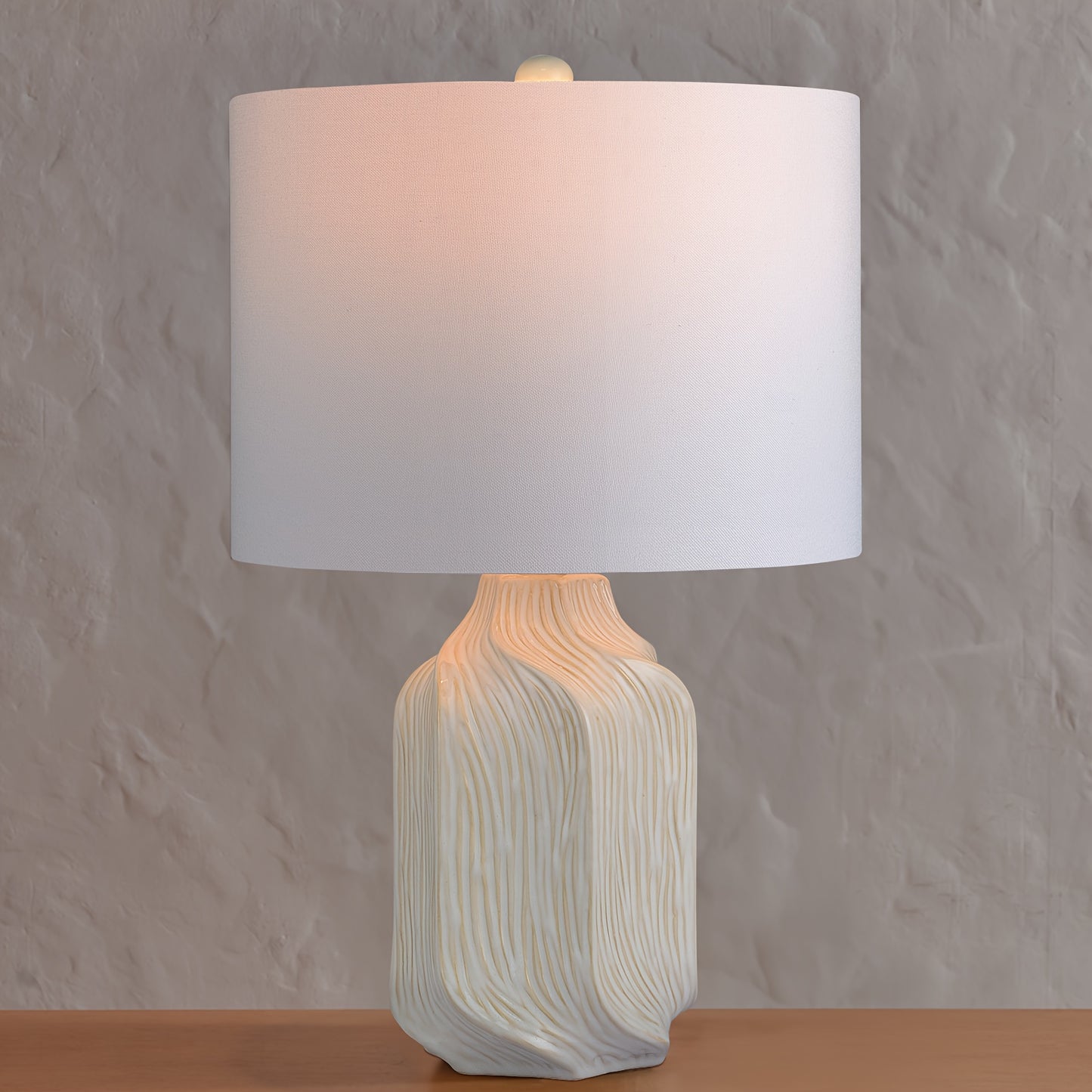 21'' Etched Ceramic Table Lamp with Shade, Gloss White Glaze Contrast Earthy Tones, Handcrafted Accent Lamps for Living Room End Tables, Bedroom Bedside, Dining Room, Kitchen, Entryway (Bulb Not Included)