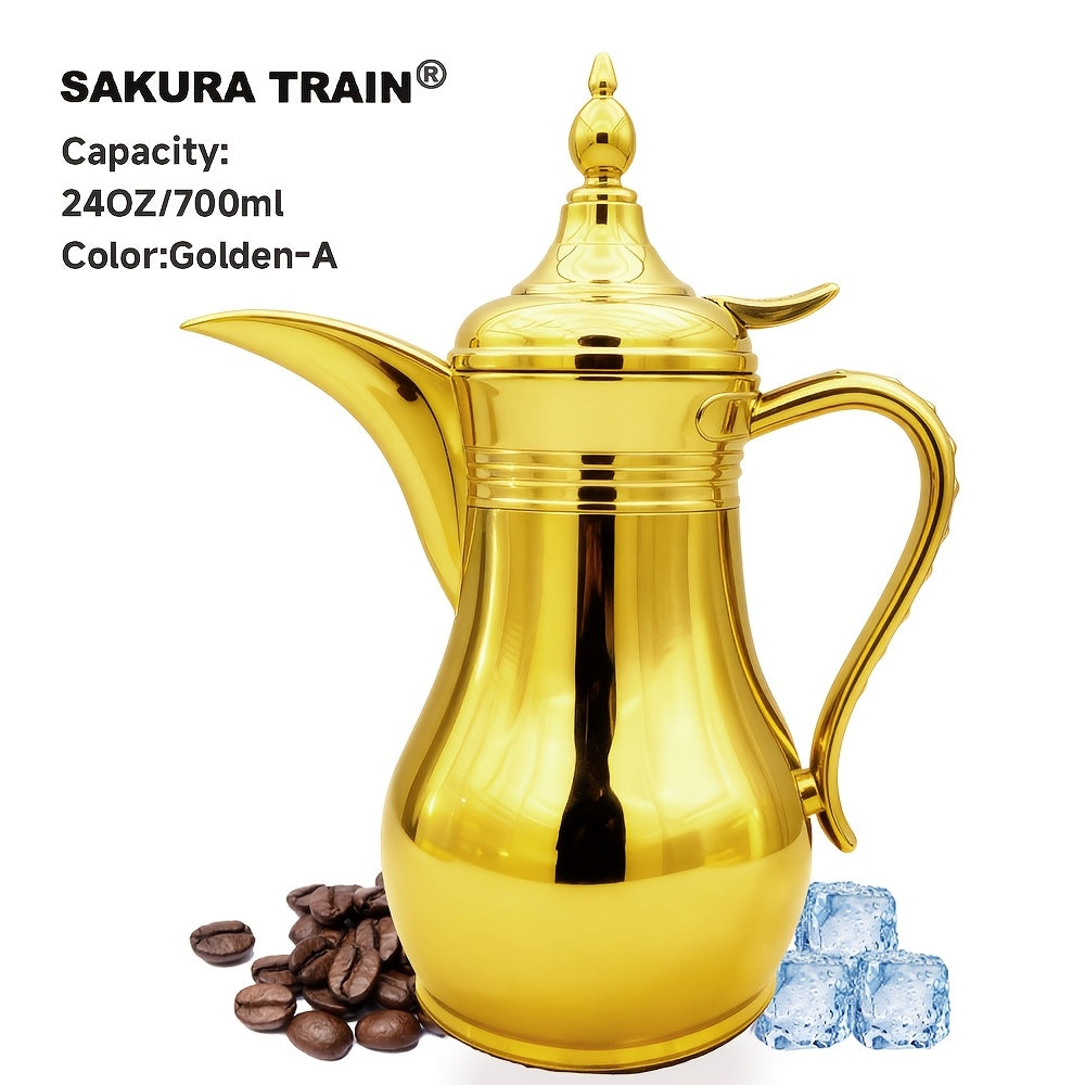 Middle Eastern Arabic Turkey-Inspired Stainless Steel Coffee Pot Dallah Pot Coffee Maker, Double-Wall Insulated Coffee Pot with Lid And Hand, Multiple Colors And Capacities Available for Women, Men, Guests, Best Gift Idea, Ki