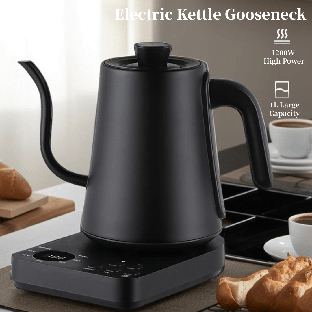Electric Kettle Gooseneck - 304 Stainless Steel for Coffee & Tea, Anti-dry Protection, 1.0L-1200W Ultra Fast Boiling Hot Water
