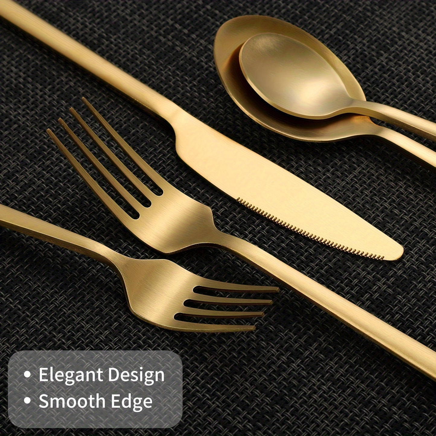 Set of 40 Matte Golden Cutlery, Including Flatware Made of Matte Stainless Steel with Rectangular Handles, Suitable for Weddings, Home, Hotels, Daily Restaurant Events, And Housewarming Gifts, Serving 8 People