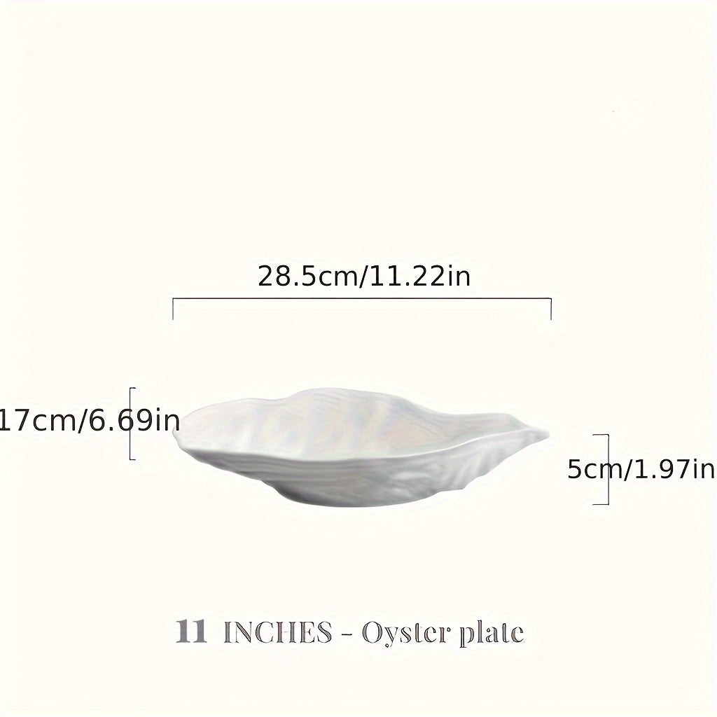 Oyster-Shaped Ceramic Serving Plate (White) – Available in 3 Sizes