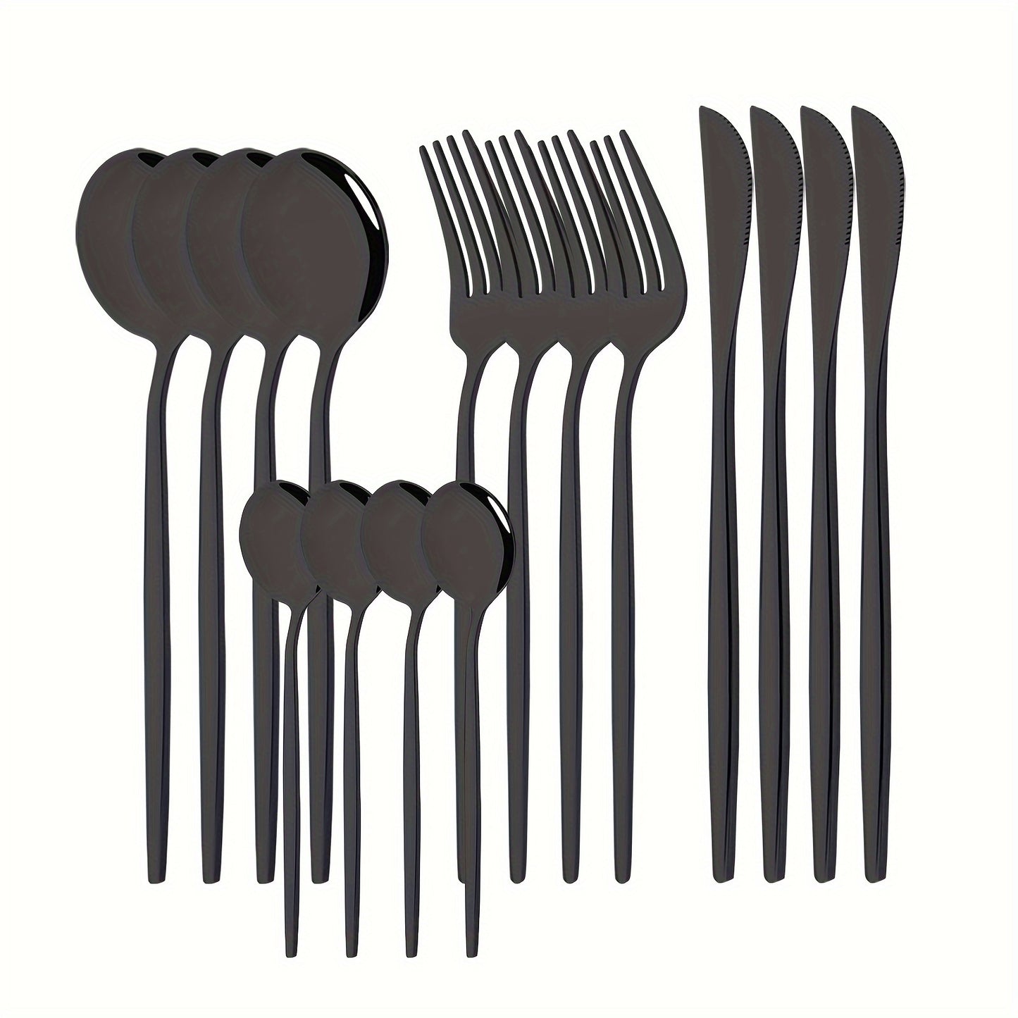 Mirror Polished Western Tableware Set 16pcs, Stainless Steel Tableware Set for 4 People, Including 4 Dinner Knives, 4 Dinner Forks, 4 Dinner Spoons, 4 Teaspoons, Suitable for Home Kitchen and Restaurant, Dishwasher Safe