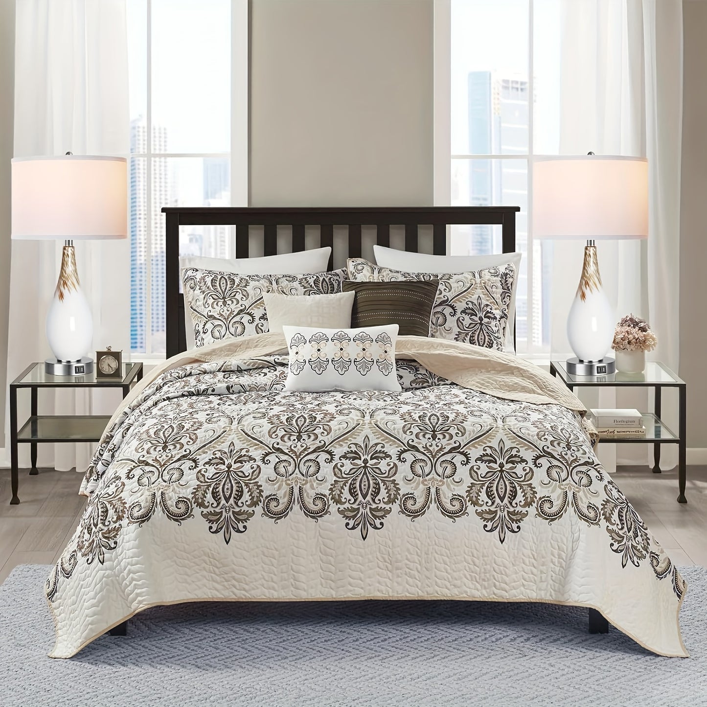 PARTPHONER Touch Control Table Lamps Set of 2, 27.5" Tall Modern Art Glass Bedside Lamp with USB Ports, 3-Way Dimmable Hand Crafted Nightstand Lamps White Drum Shade for Living Room Bedroom Home