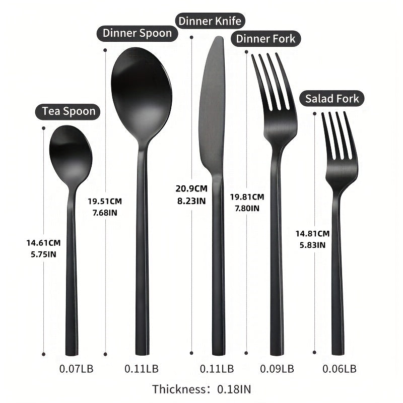 20pcs Black Luxury Rectangular Handle Cutlery Set, Durable Matte Stainless Steel Flatware Set, Dishwasher Safe, for 4, Perfect for Home, Restaurant, Hotel, Party, And Wedding Occasions, for Friends, Family, Teachers, Partners