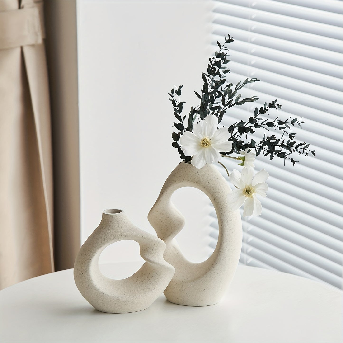 Set of 2 Ceramic Vases for Modern Home Decor - Matte Finish Pampas Flower Vases - Minimalist Nordic Boho Style - Perfect for Weddings, Parties, Living Rooms, Offices, and Bedrooms - Great Gift Idea