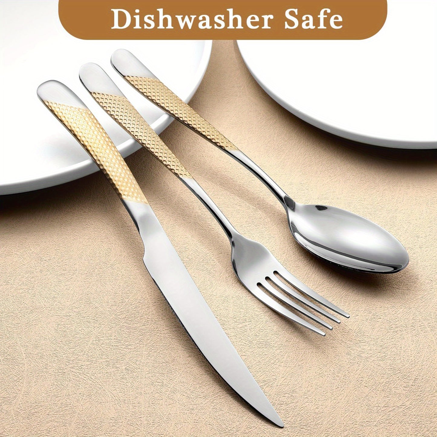 Hammered Modern Golden/Silvery Silverware Set, 40pcs Cutlery Set for 8, Stainless Steel Flatware Set for Home, Kitchen, Restaurant and Hotel, Mirror Polished Silverware Set, Dishwasher Safe