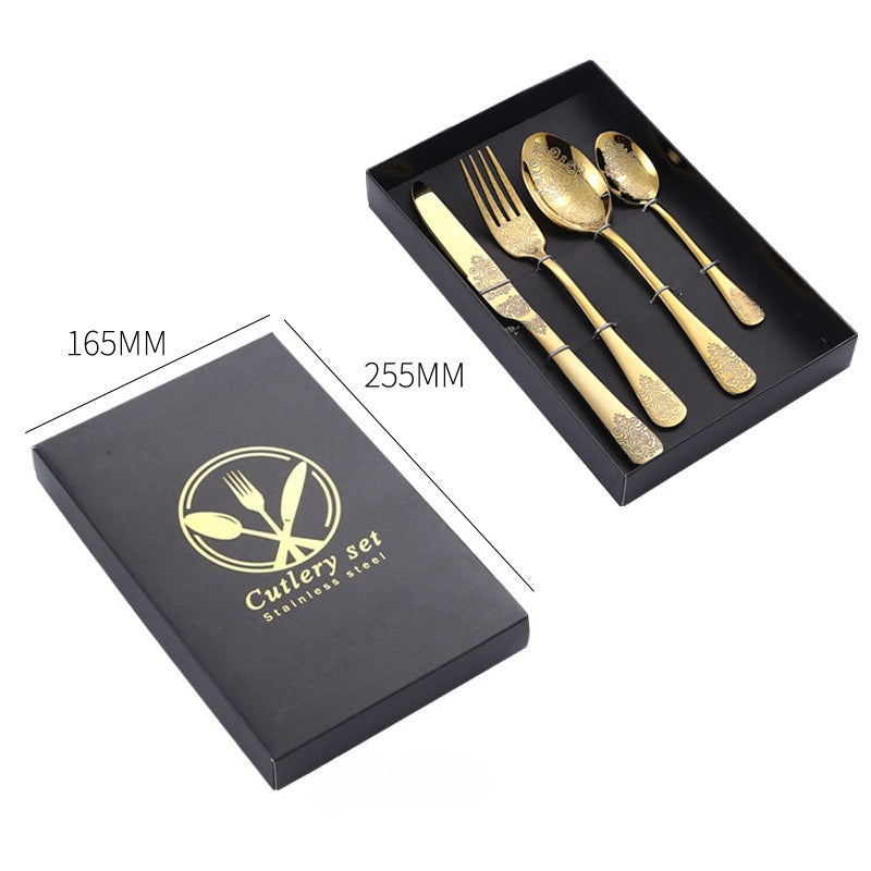 Stainless Steel Western Tableware | Four Main Pieces Steak Knife, Fork, Spoon Thickened Gift Set - 304 Stainless Steel