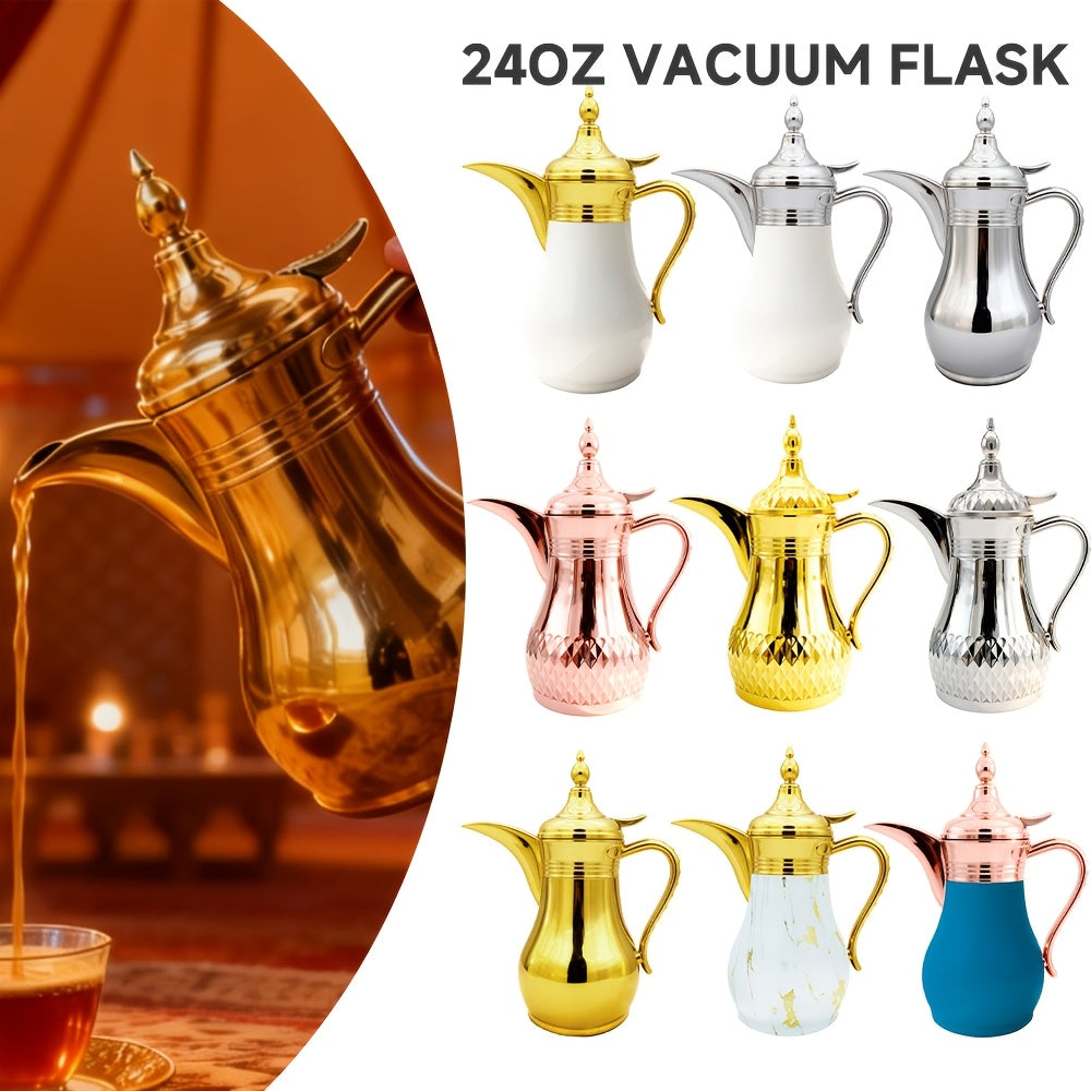 Middle Eastern Arabic Turkey-Inspired Stainless Steel Coffee Pot Dallah Pot Coffee Maker, Double-Wall Insulated Coffee Pot with Lid And Hand, Multiple Colors And Capacities Available for Women, Men, Guests, Best Gift Idea, Ki