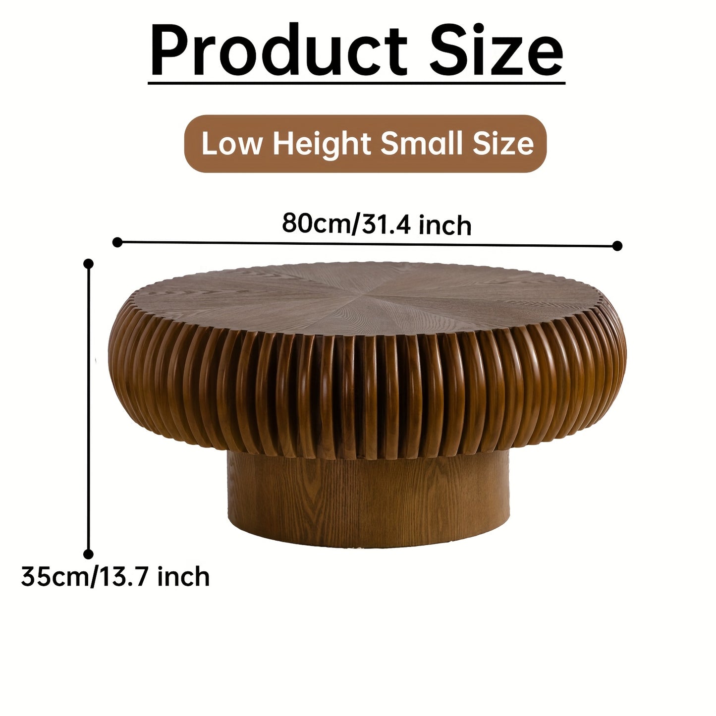 Brown Fluted Drum Coffee Table – Round Pedestal Center Table