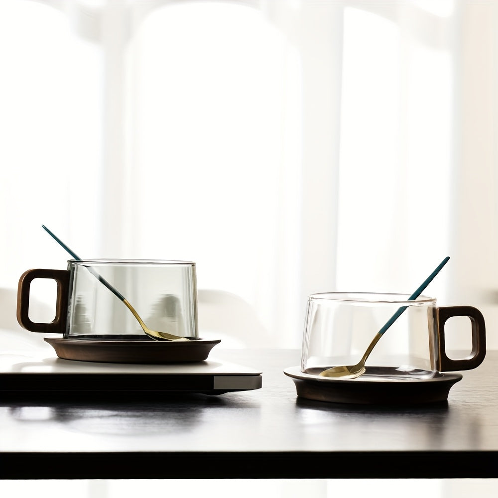 Hot Selling New American Style Coffee Cup Set, High-Quality Transparent Borosilicate Glass Latte Mug, Niche High-End Aesthetic