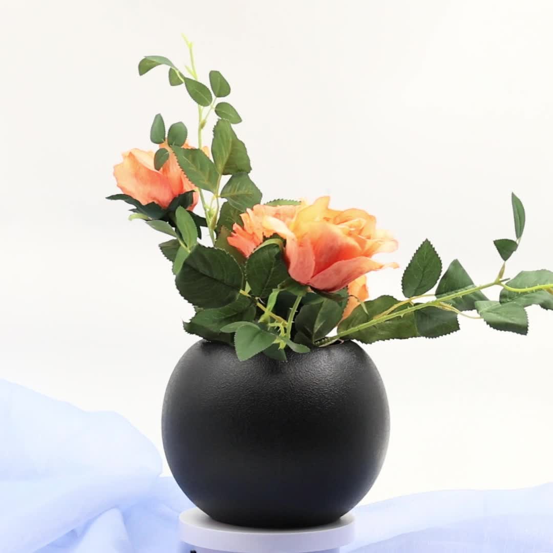 Black Spherical Vase, Decorative Urn for Artificial , Minimalist - Style Black Flower Container, Hydroponic Vase, Indoor and Outdoor Flower Pot