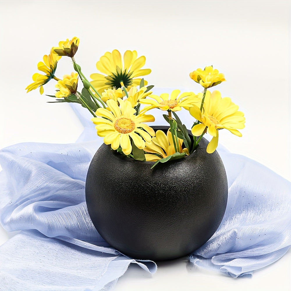 Black Spherical Vase, Decorative Urn for Artificial , Minimalist - Style Black Flower Container, Hydroponic Vase, Indoor and Outdoor Flower Pot