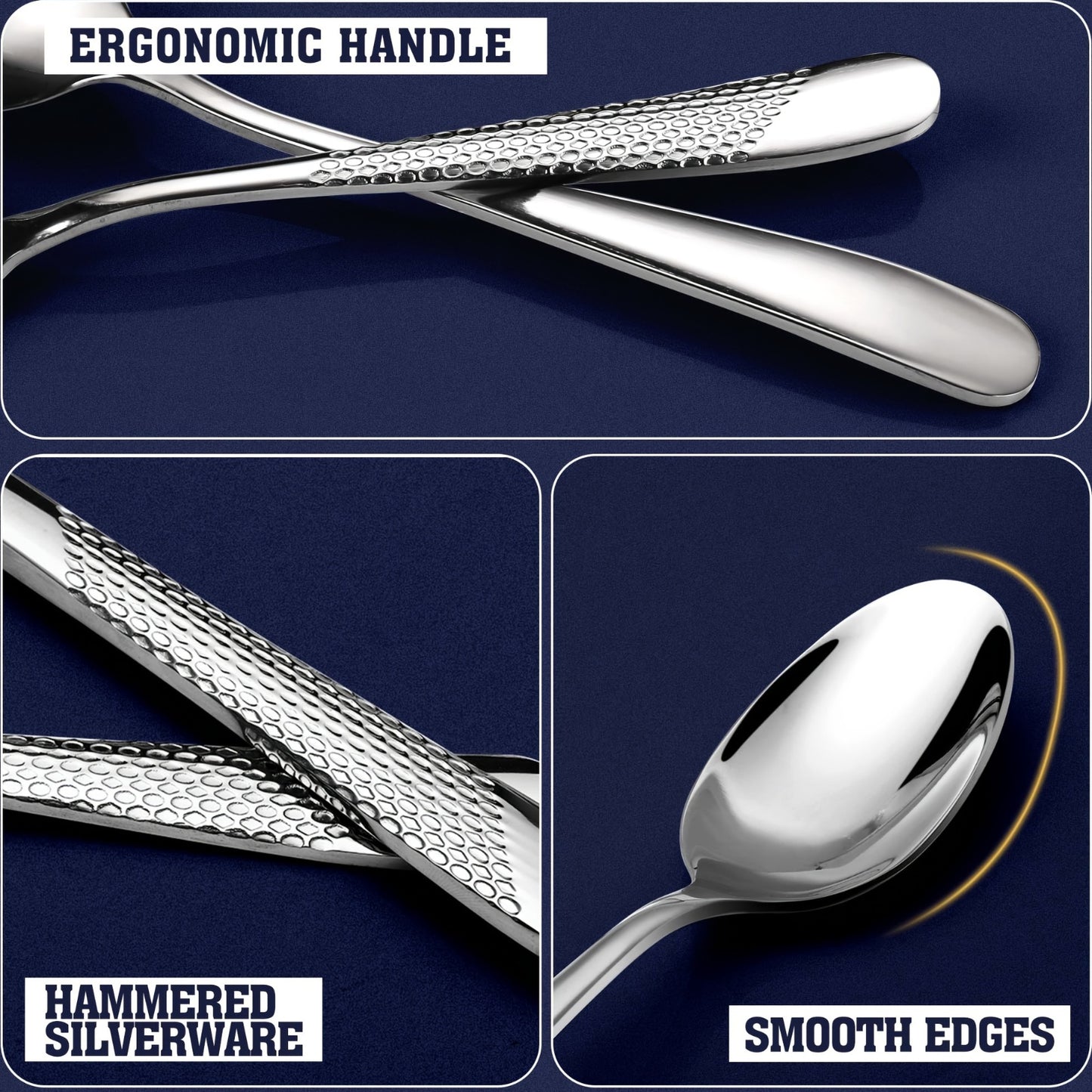 40pcs Modern Hammered Silverware Set for 8, Featuring Ultra-Sharp 2-In-1 Serrated Knife, Made of Stainless Steel, Mirror Polished, And Safe for Dishwasher Use