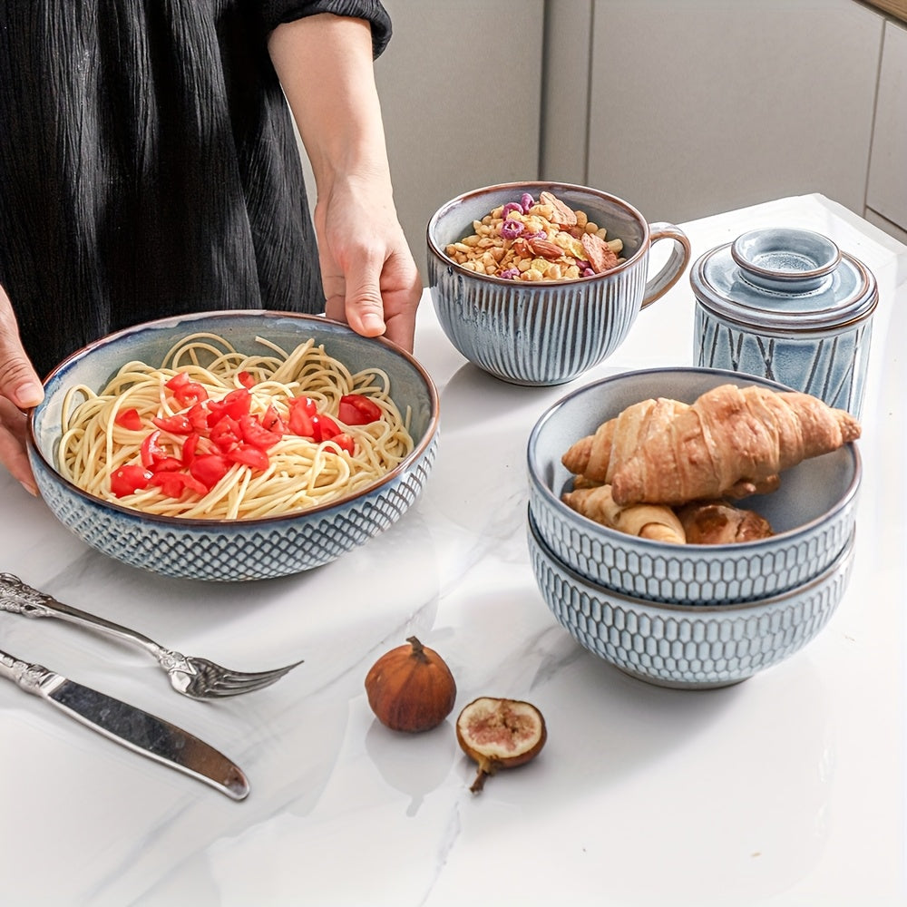 Large Pasta Bowl Set (4-Piece, 8.5", 46oz) – Ceramic Shallow Bowls, Microwave Safe
