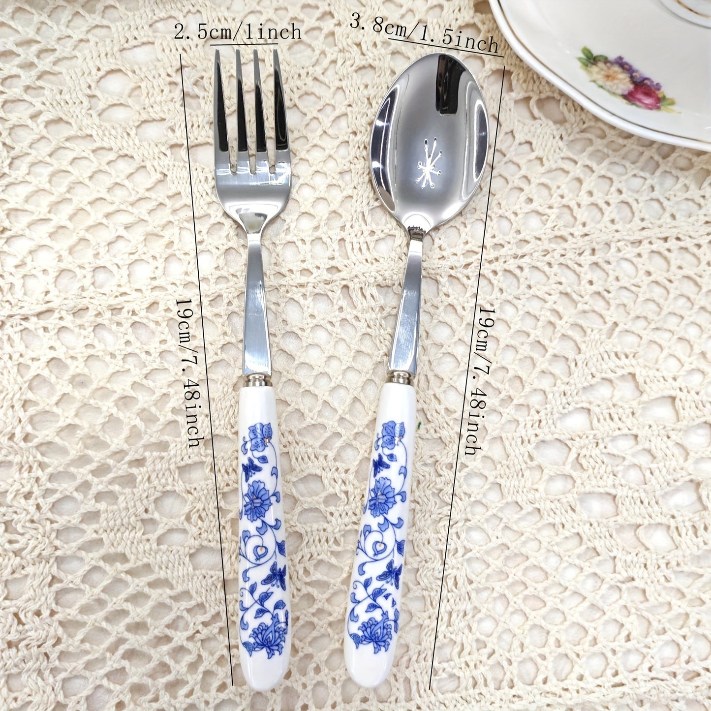 2/12pcs Blue And White Porcelain Handle Silverware Stainless Steel Tableware, Unique And Elegant Forks And Spoons, Beautiful Old-Fashioned Porcelain, Suitable for Restaurants, Kitchens, Daily Dining, Gatherings, And Holiday G