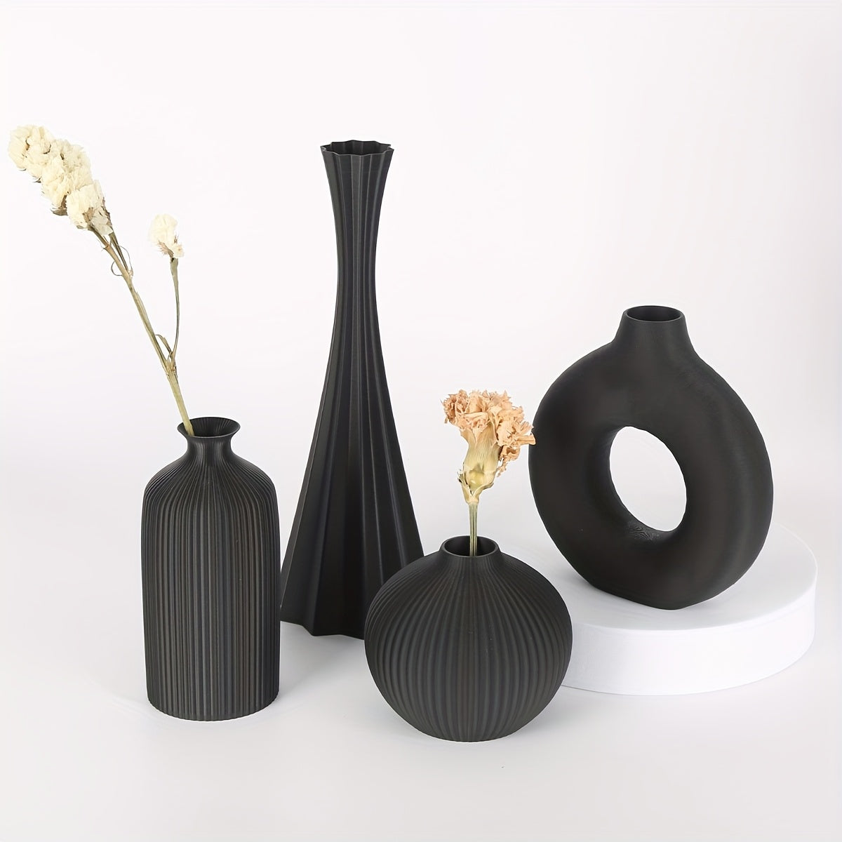 [Bohemian Vase] 4pcs Bohemian Style Vase Set | Round Plastic Vase for Dry Flower Bouquets, Home and Office Desktop Decoration, Holiday Gifts