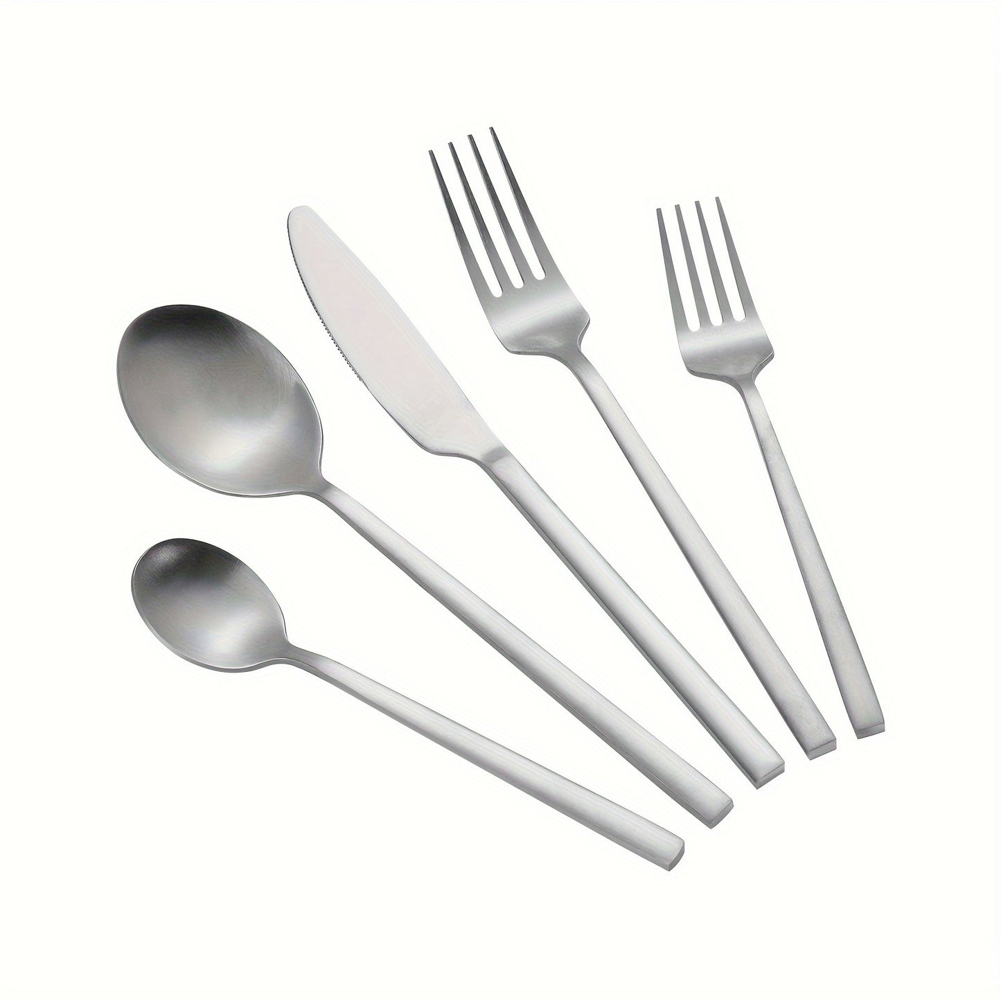40pcs Matte Silvery Tableware Set Flat Tableware Set Matte Stainless Steel Tableware Set with Rectangular Handle Wedding Gift Family Hotel Daily Restaurant Activity Use Housewarming 8-person Gift Service