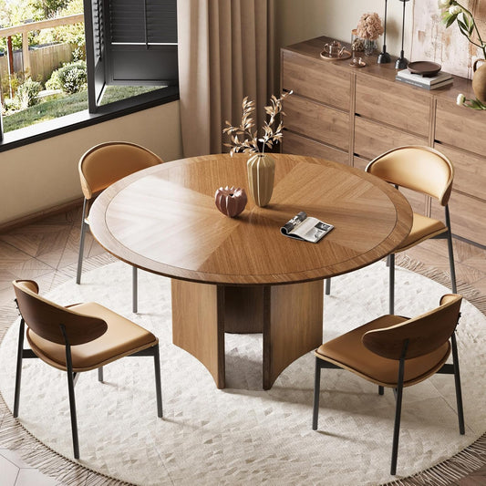 Round Walnut Dining Table – Modern Pedestal Table for 4–6 People (59.05”)
