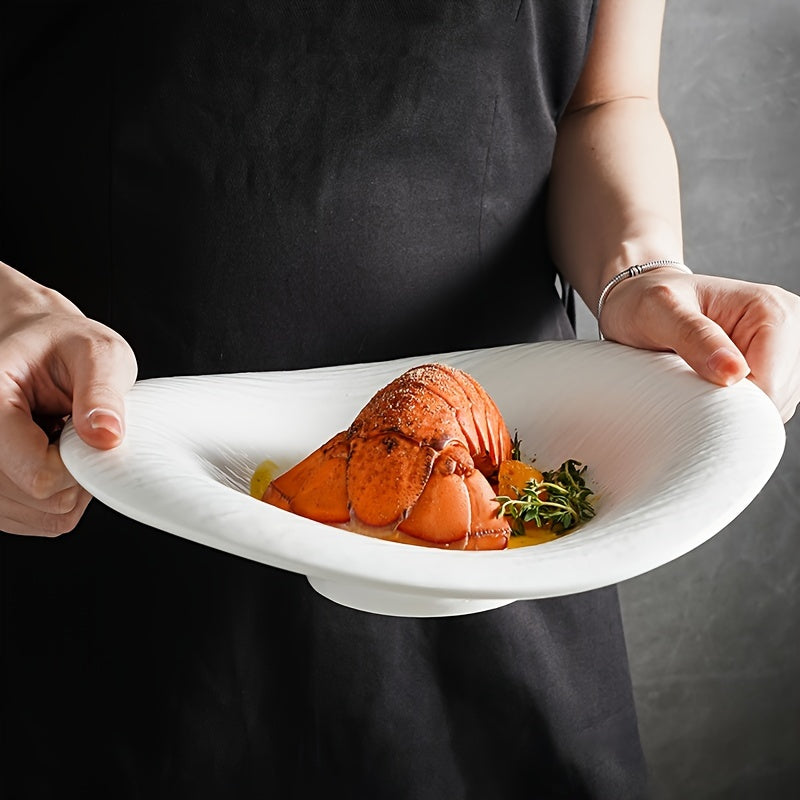 Modern Irregular Oval Plate (1 Piece) – Textured Ceramic Serving Plate