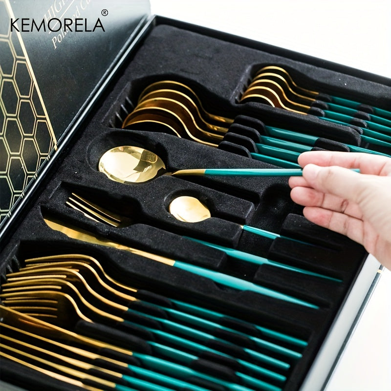 24pcs Stainless Steel Cutlery Set | KEMORELA Luxury Kitchen Cutlery Dishwasher Safe, 304 Stainless Steel