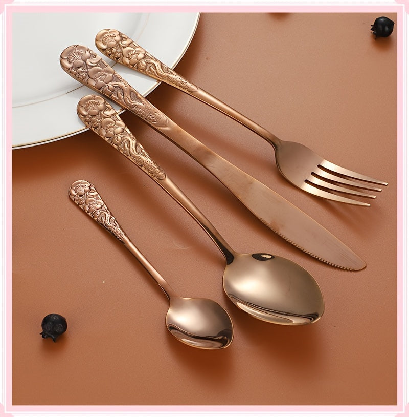 24pcs Stainless Steel Cutlery Set with Patterned Handles in a Gift Box