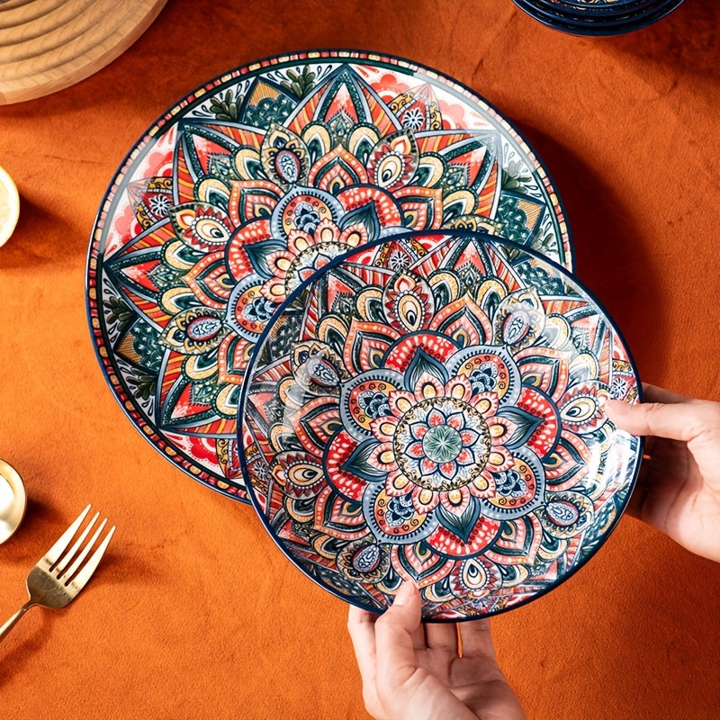 Bohemian Vintage Floral Ceramic Dinnerware Set (8-Piece) – Plates & Bowls