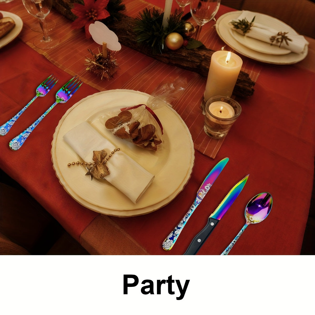 24pcs Stainless Steel Silverware, 4-Person 6pcs Laser-Etched Flatware Set, Flat Cutlery Set, Knife Fork Spoon Chopsticks Set, Suitable for Home, Hotel, Gatherings, Camping, Gifts - Vibrant Colors/Black