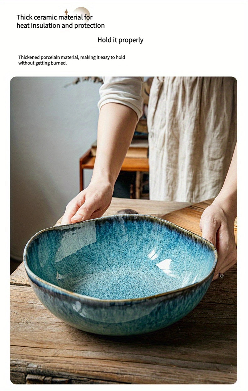Azure Flame Asymmetrical Ramen Bowl (1 Piece) – Extra-Thick Restaurant-Grade Ceramic