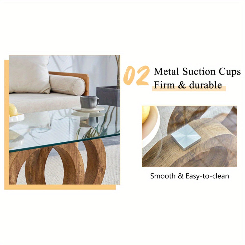 Modern Glass Top Coffee Table – Natural Wood Base Center Table (47.2")