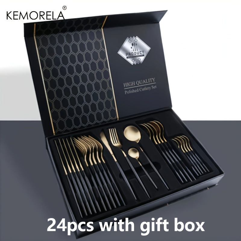 24pcs Stainless Steel Cutlery Set | KEMORELA Luxury Kitchen Cutlery Dishwasher Safe, 304 Stainless Steel