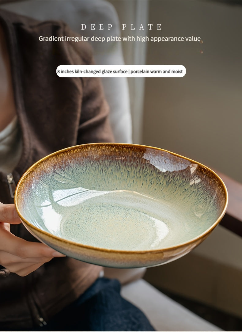 Flaming Color Asymmetrical Ceramic Plate (8") – Artistic Salad & Entrée Plate