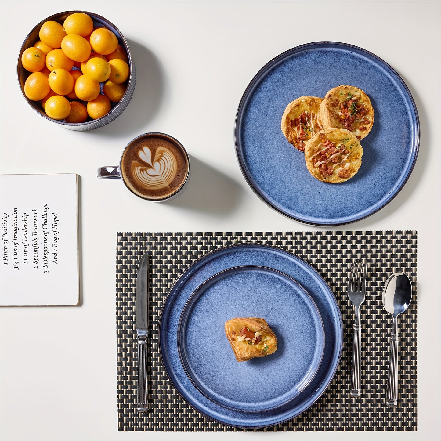 Blue Striped Reactive Glaze Dinnerware Set (16-Piece) – Ceramic Tableware for 4