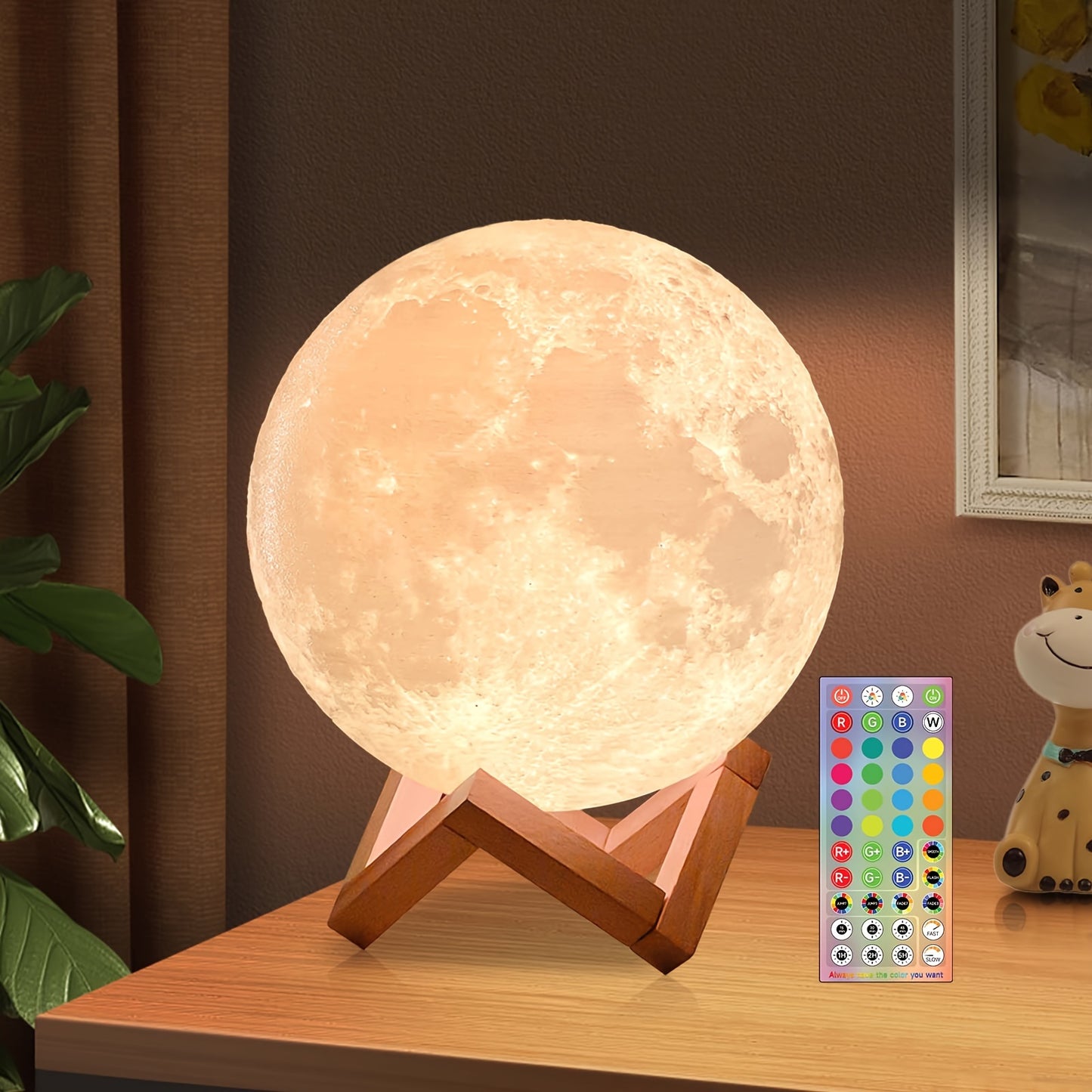 Moon Lights 128 Colors Lights Desk Lamp Birthday Gifts Fashion Wedding Gifts for Mom Anniversary Gifts Christmas Halloween New Year Base Two Ways to Control with Remote And Touch Rechargeable Night Lights Dimmable Bedroom Lig