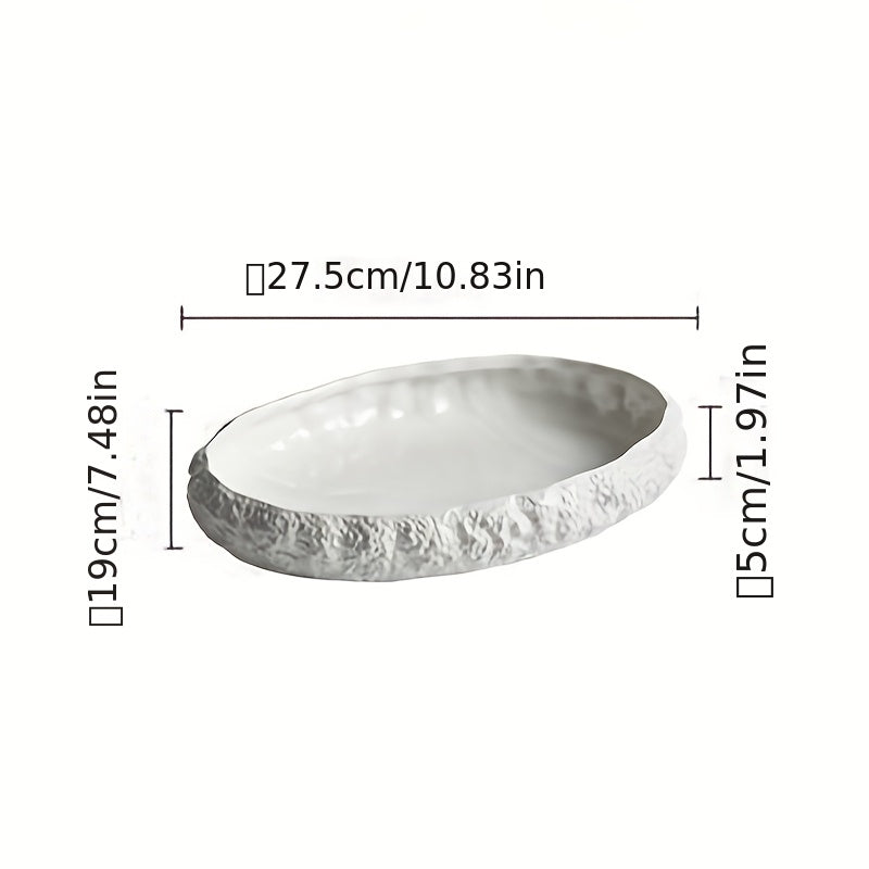 White Ceramic Serving Platter (1 Piece) – Non-Slip Base, Scratch & Heat Resistant