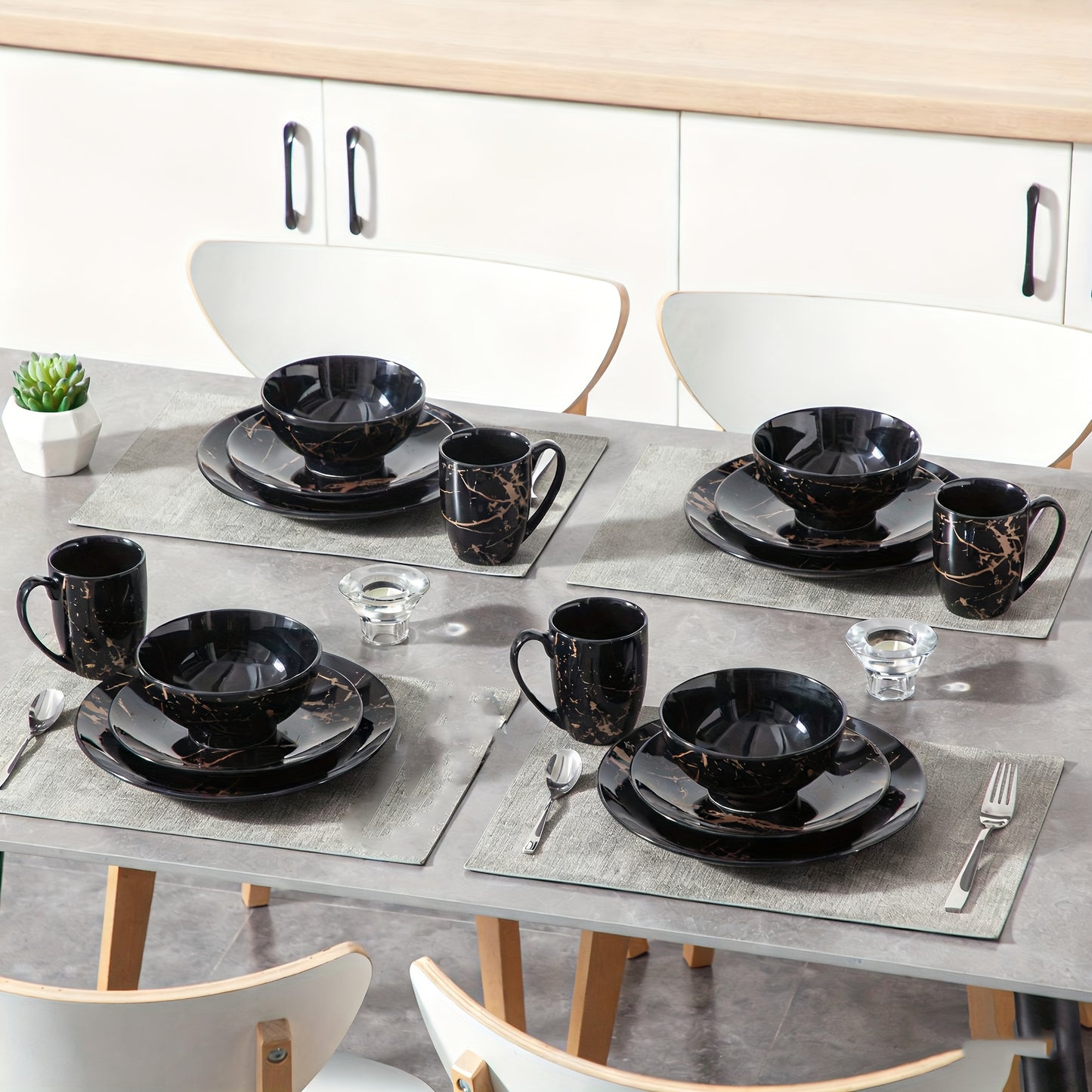 Porcelain Glazed Dinnerware Set (16-Piece) – Plates, Bowls & Mugs for 4