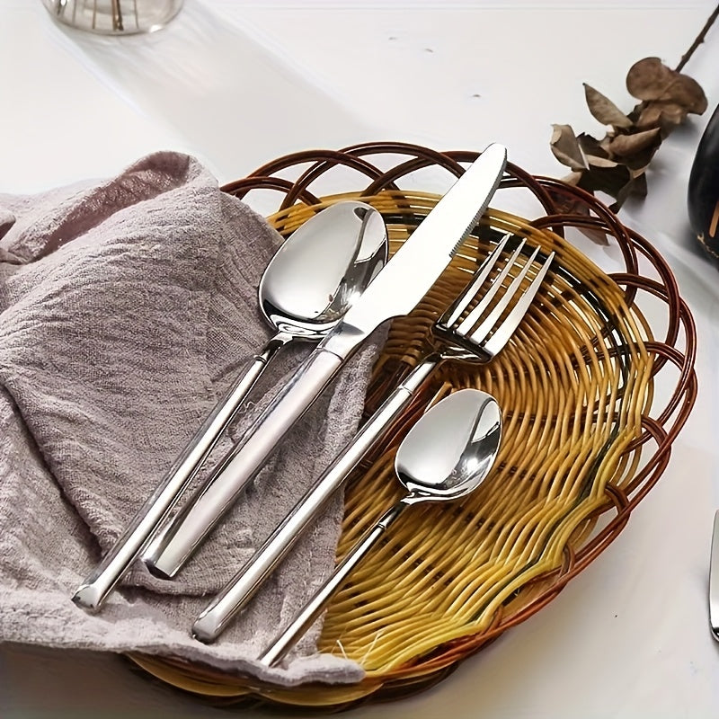 30pcs Silverware Set Service for 6, Premium Stainless Steel & Mirror Polished Flatware Set, Include Fork, Knife, Spoon, Suitable for Home, Kitchen, Restaurant, Durable and Corrosion Resistant, Dishwasher Safe